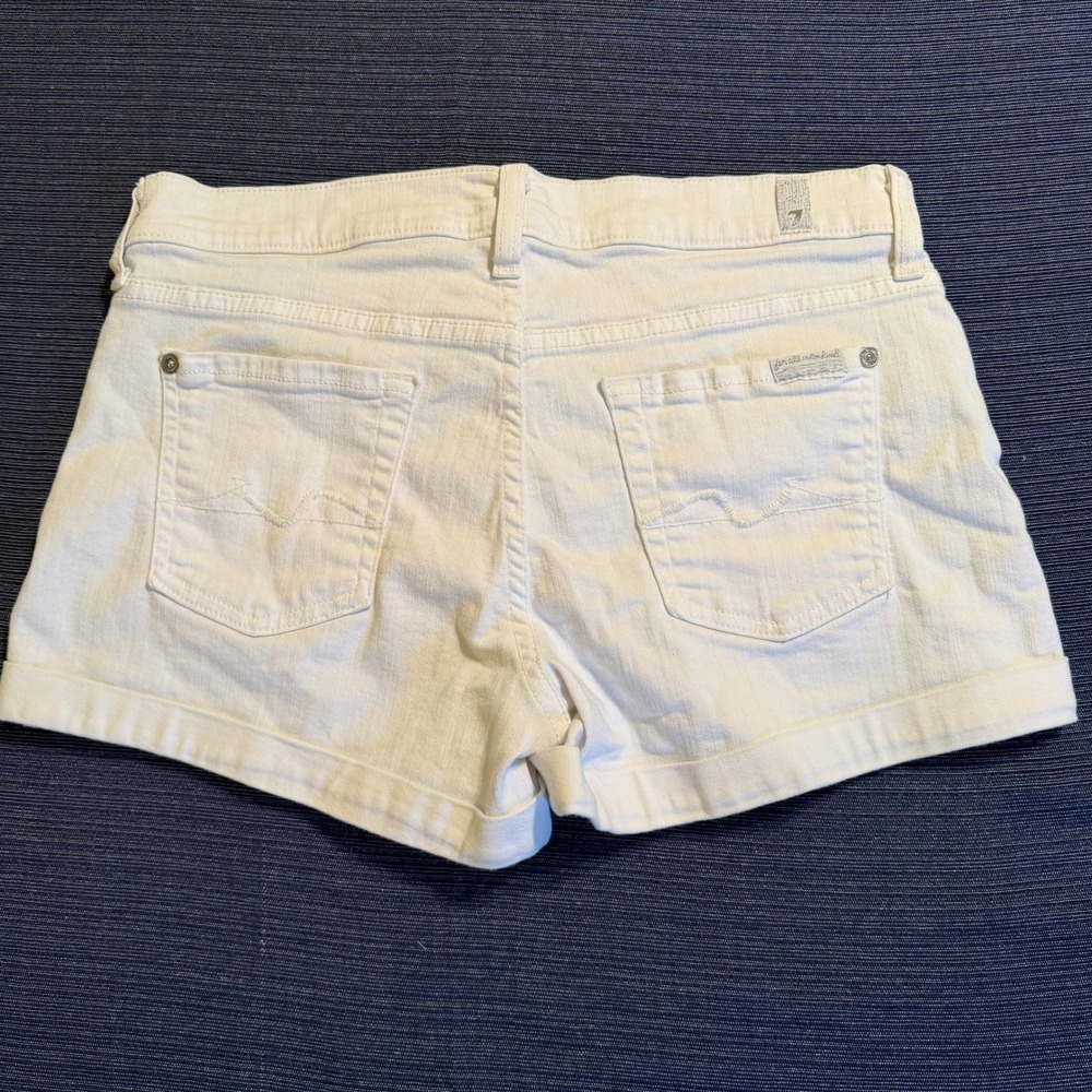 7 For All Mankind Womens White Denim Rolled Cuff Shorts Size 26 Mid Rise Stretch